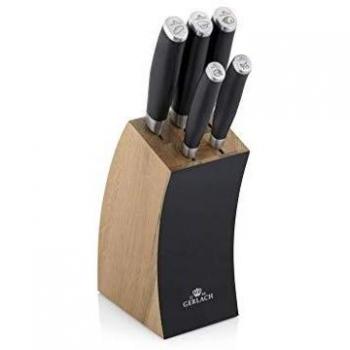 Juego de cuchillos Gerlach Deco Black en bloque de madera de roble - 5 piezas