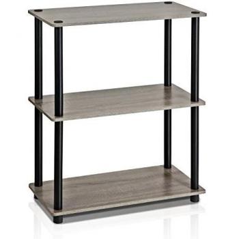 Furinno Turn-N-Tube 3-Tier Compact Multipurpose Shelf Display Rack, Standing Shelf, French Oak/ Black