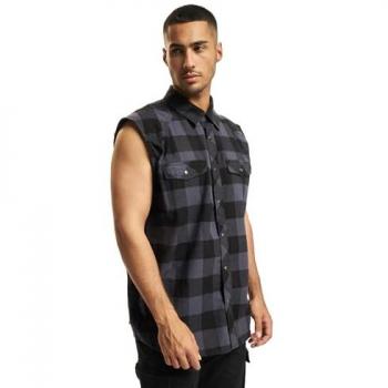 Camisa sin mangas de Brandit - Checked - Talla M a 6XL - para Hombre - negro/gris