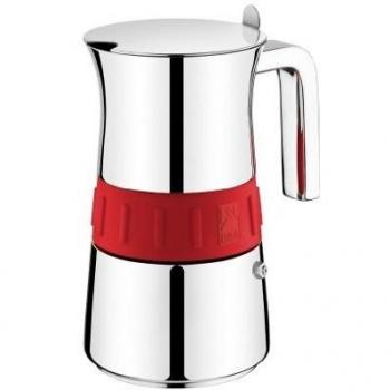 BRA Cafetera Italiana, Acero Inoxidable, Gris y Rojo, 4 tazas