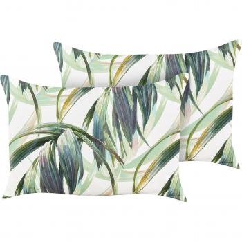 Set de 2 Cojines de Jardín Rectangulares Resistente al Agua 40 x 60 cm Poliéster Motivo Hojas Verde y Blanco Calderina