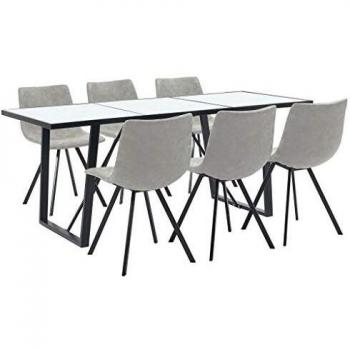 vidaXL Juego Comedor 7 Piezas Cuero Sintético Mobiliario Decoración Interior Casa Hogar Robusto Duradero Resistente Funcional Práctico Útil Gris Claro
