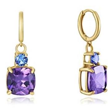 Pendientes Mujer Viceroy 13100E100-59 - Pendientes Elegant de plata de ley con baño de oro y cristales en azul y morado, tamaño 10 x 30 mm