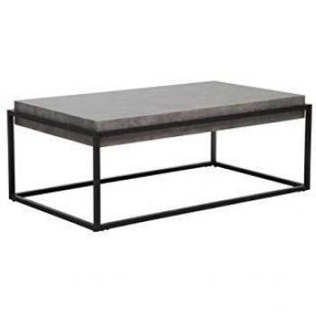 Mesa de Centro Rectangular Efecto Hormigón Gris con Estructura de Metal Negro 115 x 64 cm Estilo Industrial Altos