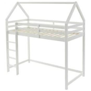 Cama alta cabaña 90 x 190 cm - Pino macizo - Blanco - TARZIA