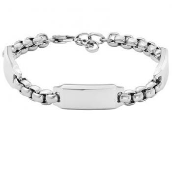 Pulsera de Acero Inoxidable para Hombre Fossil Drew JF04400040, Grabar Disponible, Color Plateado, 22.5 cm