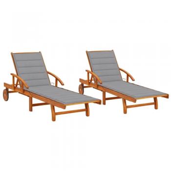 Conjunto de tumbonas con cojines de madera maciza de acacia