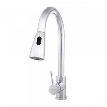 Grifo Cocina Latón/Zinc, Cromado, Agua Caliente-Fría, Latiguillos, Caño Alto, Monomando [QLI-FA-9711]