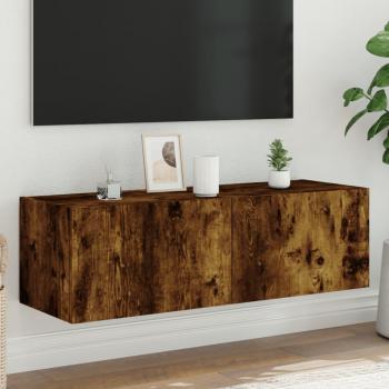 Mueble TV de pared con luces LED Smoke Oak 100x35x31 cm Marrón