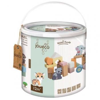 Barril de 50 Bloques de Construcción de Madera The Wildies Family para niños a partir de 12 meses