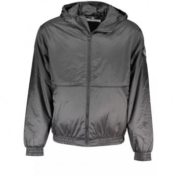 Calvin Klein Jeans Black Hooded Windbreaker Jacket with Contrast Details - L