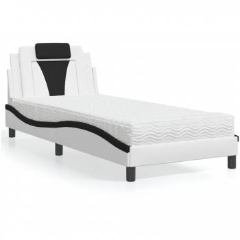 Cama con colchón de cuero sintético blanco y negro 90x190 cm