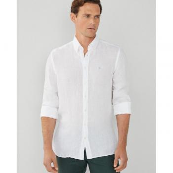 Camisa HACKETT HM309743 de lino slim fit teñida en prenda blanco