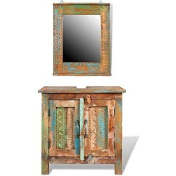 Reclaimed Solid Wood Bathroom Vanity Cabinet Set with Mirror
