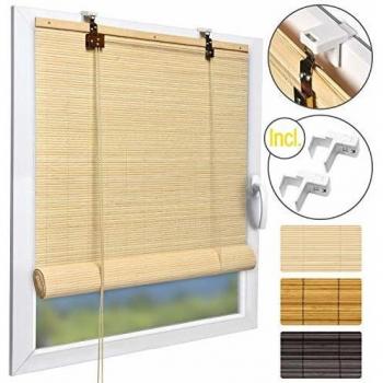 Persiana de Bambú Rollo SolDecor B86, 160x90 cm - Calidad Robusta y Natural para Ventanas Klemmfix
