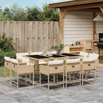 11-Piece Beige Poly Rattan Garden Dining Set with Cushions