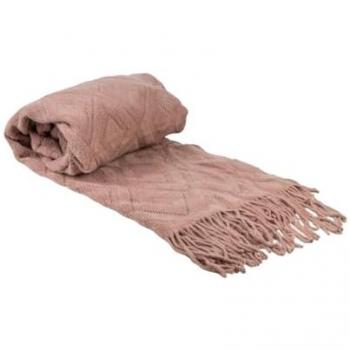 Manta Romimex Rosa con Flecos 130 x 200 x 1 cm