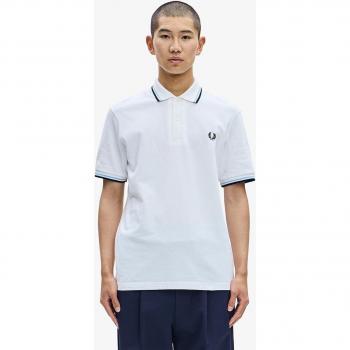 Fred Perry M12 Short Sleeve Twin Tipped Polo - Made in England - White/Navy/Ice - Slim Fit