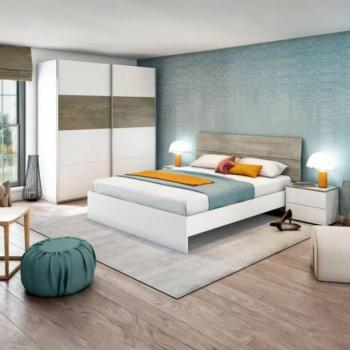 Dormitorio Matrimonio Ethna Melamina 160cm - Blanco y Roble