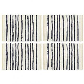 vidaXL 4x Manteles Individuales Tela Lavables Algodón Trenzado Diseño Original Conjunto Set Salvamanteles Mesa Comedor Cocina Blanco Rayas Azul Finas