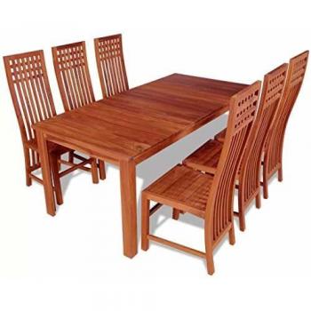 vidaXL Teca Set Comedor 7 Pzas Madera Mesa Mesilla Asiento Silla Mueble Cocina