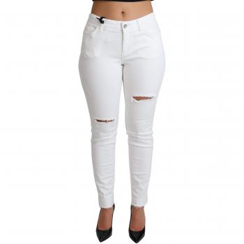 Dolce & Gabbana White Tattered Skinny Denim Cotton Stretch Jeans - IT48|XXL, Female, Size: XL