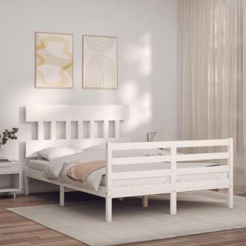 Cama de madera maciza con cabecera blanca 140x200 cm