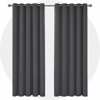 Deconovo Opaca Cortina Térmica Aislante y Ruido Reducción con Ojales 2 Piezas 168 x 229 cm Gris Oscuro