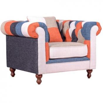Nest Dream - Sofá de 1 plaza tapizado en patchwork - Chesterfield - Tapizado en algodón - Relleno de Espuma de Alta Densidad - Estructura de Madera de Haya Maciza