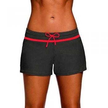 Yavero Shorts de Baño Mujer Bañador Short Deportes Acuáticos Secado Rápido Shorts para Nadar de Mujer Corto con Cordón Ajustables Gris Rose 2XL