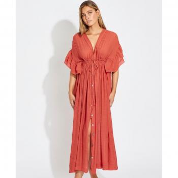 Selmark - Vestido de playa con jareta y manga volante