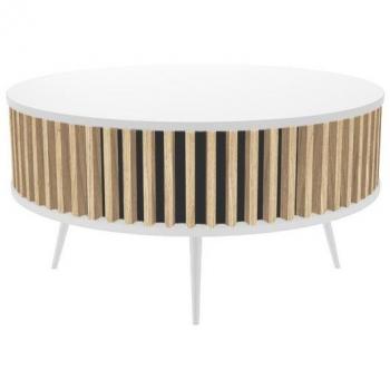 Mesa Redonda Blanca 90 cm con Listones de Roble