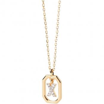 Collar Letter 'X' de plata bañada en oro amarillo y circonitas blancas