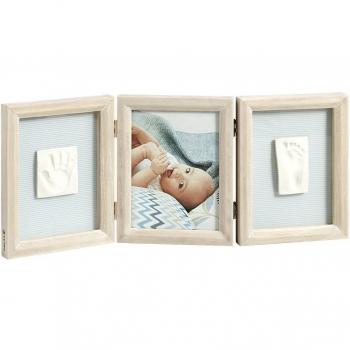 Baby Art My Baby Touch Set de Marco triple para fotos y 2 Huellas de bebé en Arcilla, Recuerdo de las huellas de mano y pie, color madera Stormy