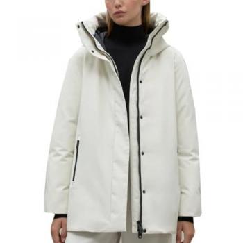 Ecoalf - Chaqueta de mujer con cierre frontal de cremallera bidireccional, puños elásticos y capucha en blanco puro, talla L