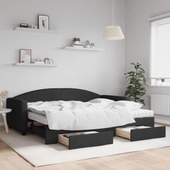 Sofá cama nido extraíble con cajones en tela negra 90x200 cm