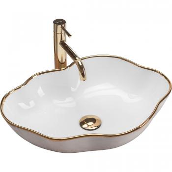 Encimera Lavabo Rea Pearl Gold Edge - lavabo sobre encimera, color oro, diseño elegante y moderno, acabado de alta calidad, fácil instalación