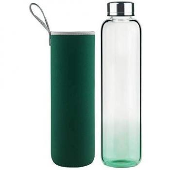 DEARRAY Botella de Agua de Cristal de Borosilicato Deportivo 500ml, Botella de Agua de Vidrio con Funda de Neopreno y Elegante Tapa de Acero Inoxidable
