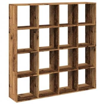 Estantería de madera de ingeniería envejecida 137,5x29x137,5 cm, librería, armario para libros, armario de almacenaje