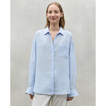 Camisa de mujer Ecoalf Daria de manga larga, cierre de botones, color azul claro, casual y de lino (XS)