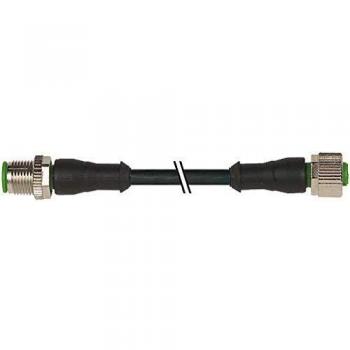 M12 Sensor/Actuator Connector Cable - 5m, Straight Plug and Socket, Black
