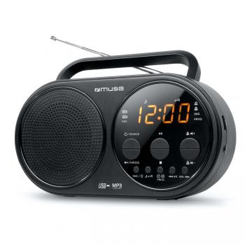 Muse M-088R - Radio Personal Analógica con Pantalla LCD y Conector de 3.5mm, Color Negro y Plata