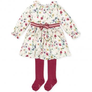 Tutto Piccolo - Vestido de niña estampado con leotardos carmín