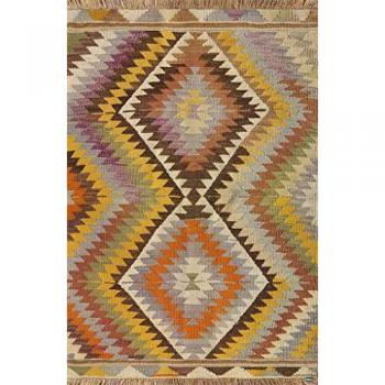 Alfombra de Vinilo Étnica Multicolor con Diseño de Rombos para Pasillo, Cocina y Salón - Diferentes Tamaños (Kilim 3000 01)