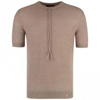 Fendi Men's Short Sleeve Sweater in Beige, Size 48, FZX197AR8E Color F1MTT, Natural Wool Net Stitch Shirt