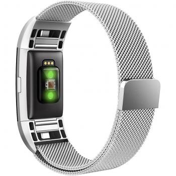 Fitbit charge 2 Correa (5.25-6.7 pulgadas),Simpeak Milanese Loop Correa de Acero Inoxidable Reemplazo Wristband Pulseras de repuesto bandas Fitbit Charge 2 Fitness No Hebilla Needed con Cerradura Imán Único,Plata