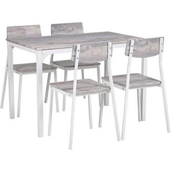 Conjunto de Comedor Moderno Mesa Rectangular Gris con Patas de Acero Blancas 110 x 70 cm y 4 Sillas Bismarck