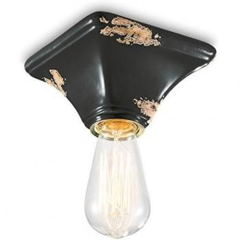 Plafón vintage negro Ferroluce C135, cerámica cuadrada, diseño retro