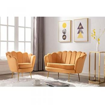 Conjunto sofá de 2 plazas y sillón de terciopelo amarillo mostaza Dandelion Pascal Morabito