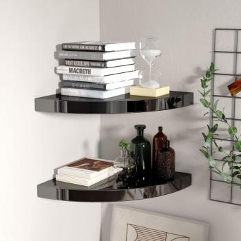 vidaXL Floating Corner Shelves - 2 pcs - High Gloss Black - 35x35x3.8 cm - MDF